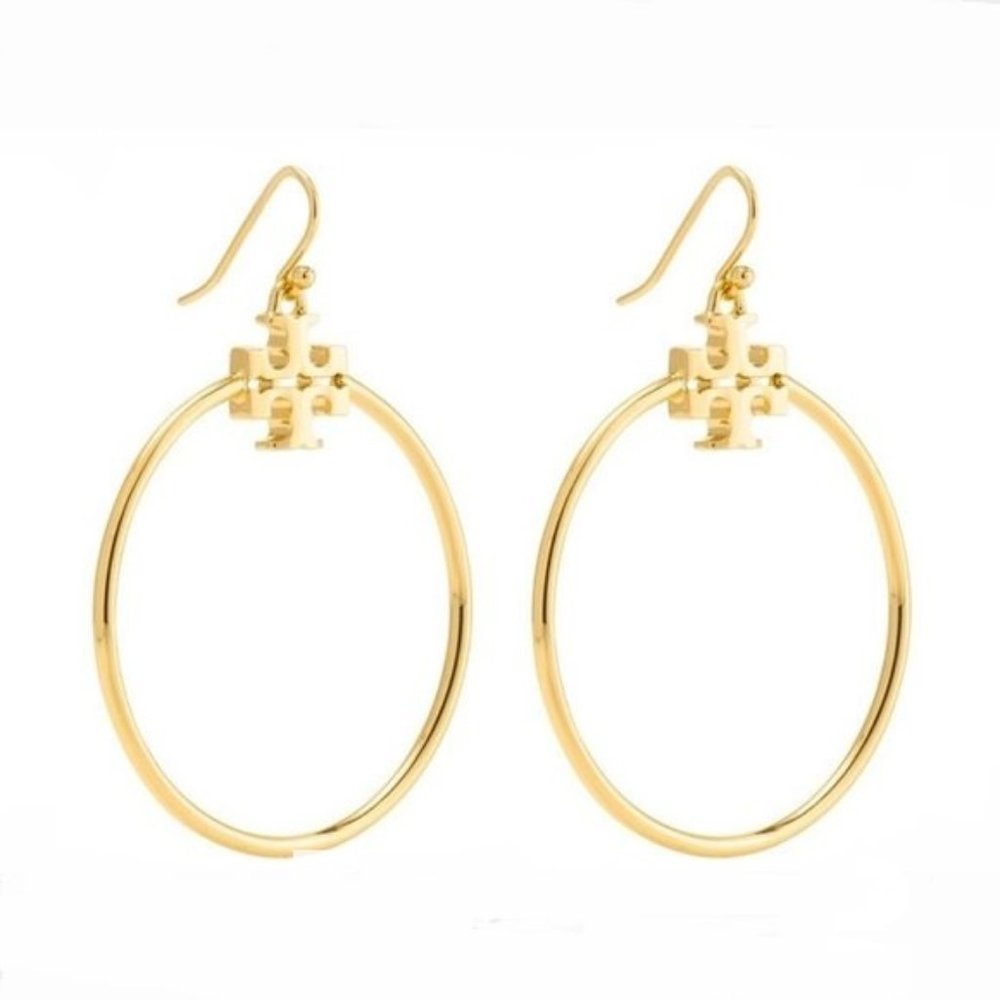 TORY BURCH Gold T Stacked Logo Hoop Earrings